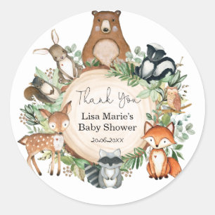 Sticker Rond Verdure rustique Bois Animaux Bébé Anniversaire