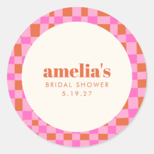 Sticker Rond Vérificateur Abstrait Rose Orange Mariage Personna