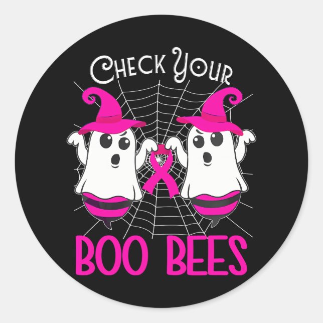 Sticker Rond Vérifier vos abeilles Boo Drôle Cancer du sein Hal (Devant)