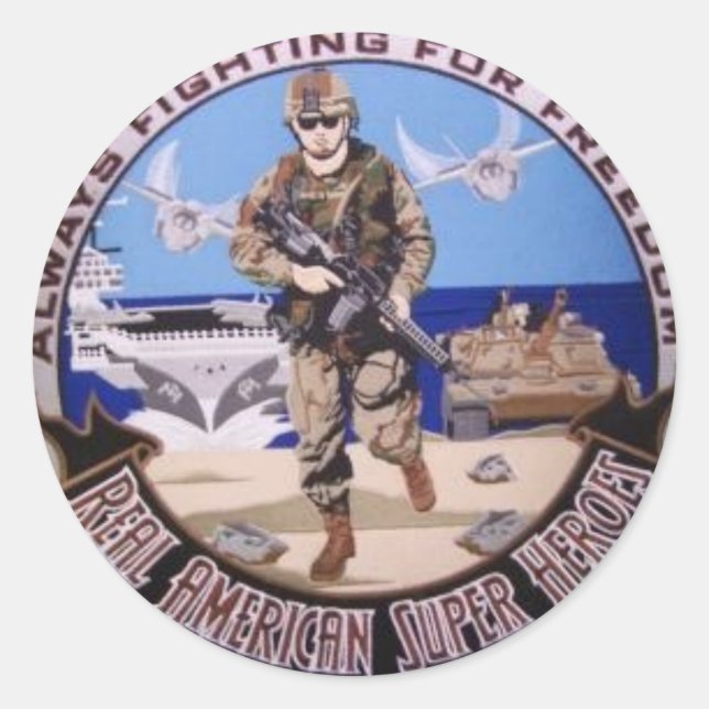 Sticker Rond véritable héros américain (Devant)