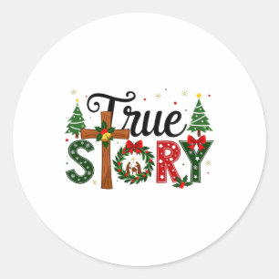 Sticker Rond Véritable histoire Noël Nativité Scène Jésus Chris