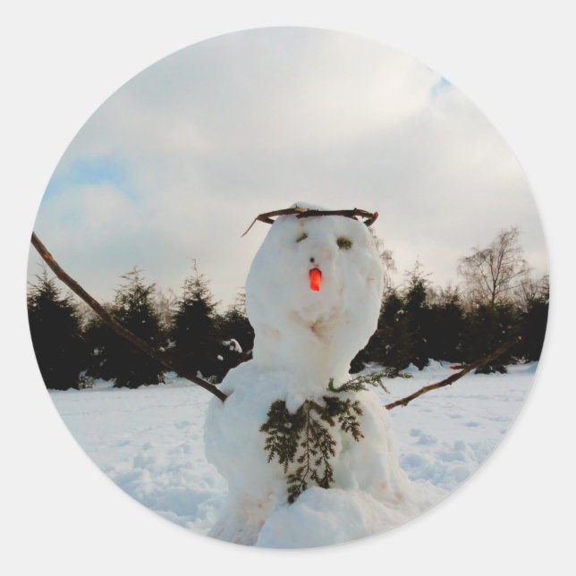 Sticker Rond Véritable photo de snowman (Devant)