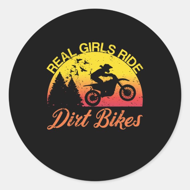 Sticker Rond Véritables Filles Ride Dirt Vélos Motocross Sunset (Devant)