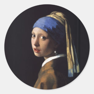 Sticker Rond Vermeer Girl Pearl Élevant Masterpiece Peinture