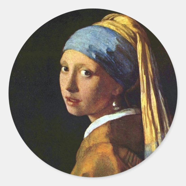 Sticker Rond Vermeer : La fille avec la perle Earring autocolla (Devant)