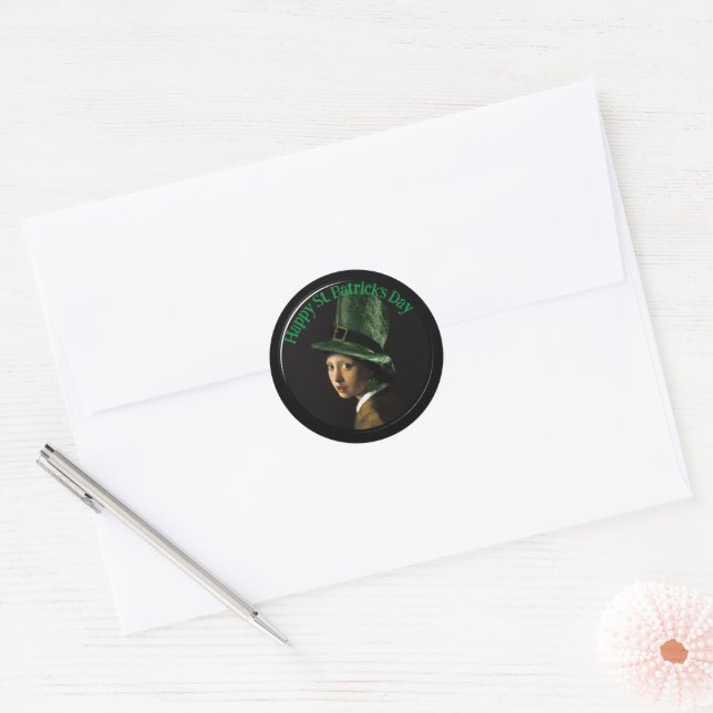 Sticker Rond Vermeer Pearl Earring Clover St Patrick's Day (Enveloppe)