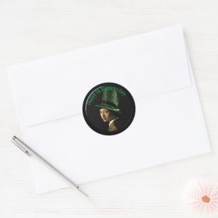 Sticker Rond Vermeer Perle Boucle d'oreille Trèfle Saint-Patric