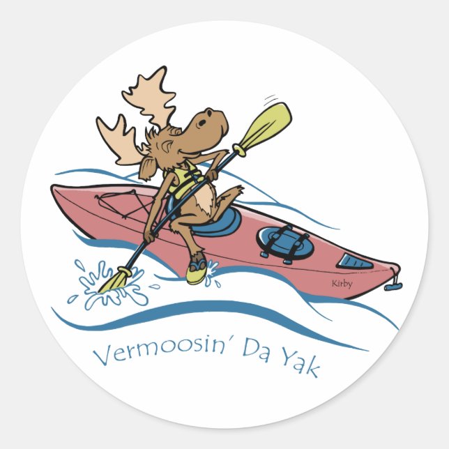 Sticker Rond Vermoosin' Da Yak Vermont Kayaking Moose (Devant)