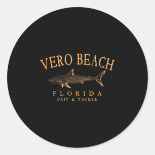 Sticker Rond Vero Beach Floride Requin Rétro Lettres Orange Arc