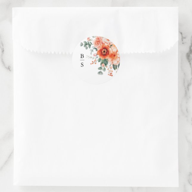Sticker Rond Verona Sunset Bright Orange Moderne Mariage Floral (Sac)