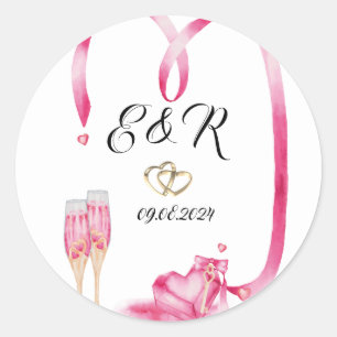Sticker Rond Verre à Champagne Elegant Cœurs Rouges