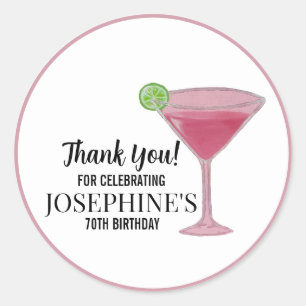Sticker Rond Verre à Martini Personnalisé Cosmo Fête d'Annivers