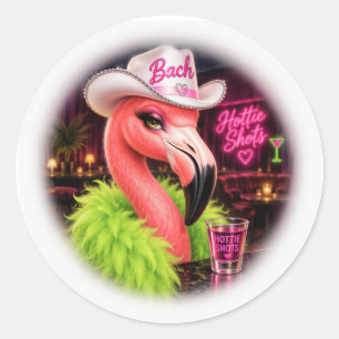 Sticker Rond Verre à shot Mariée Flamant Rose Hottie Shots Club