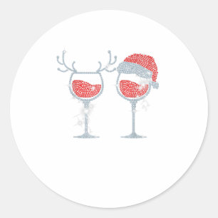 Sticker Rond Verre à vin Santa Hat Reindeer Funny Dri