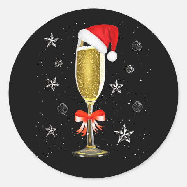 Sticker Rond Verre Cool de champagne de Noël Boisson de chapeau (Devant)