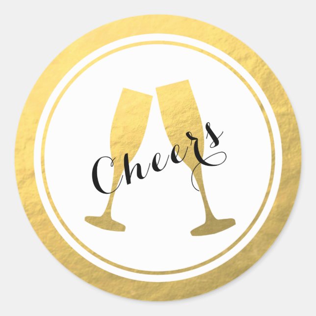 Sticker Rond Verre de Champagne de Faux Gold (Devant)