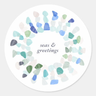 Sticker Rond Verre de mer coloré couronne de Noël