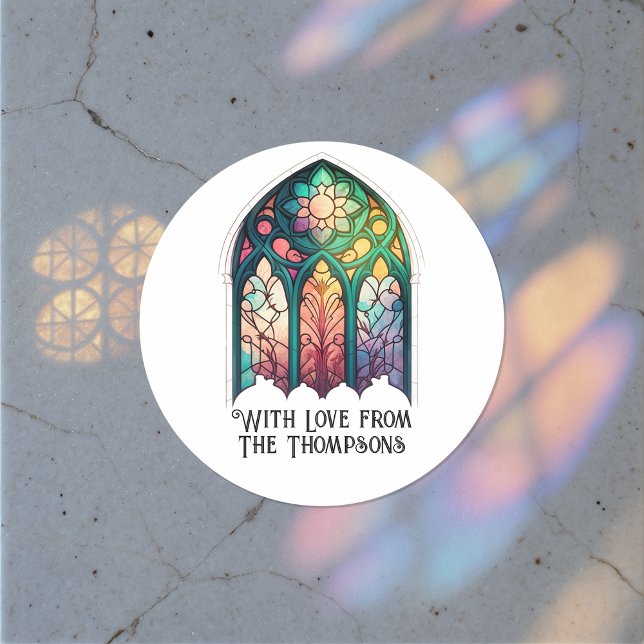 Sticker Rond Verre de Noël Jour férié Personnalisé (Stained Glass Christmas Holiday Personalized Classic Round Sticker)