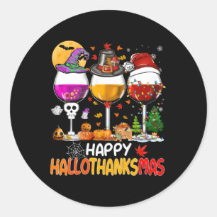 Sticker Rond Verre de vin d'Halloween Hallothanksmas Happy Chut