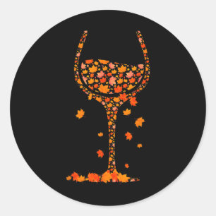 Sticker Rond Verre De Vin Feuille D'Érable Automne Automne Chau