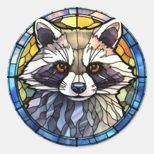 Sticker Rond Verre doux Frisky Raccoon