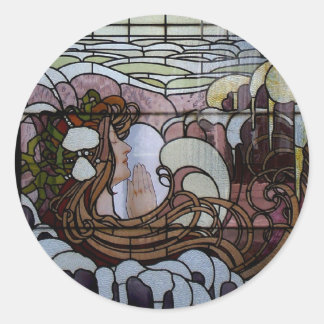 Sticker Rond Verre Jardin Art Nouveau Mer Scène