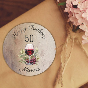 Sticker Rond Verre rouge Olive Aquarelle 50e anniversaire