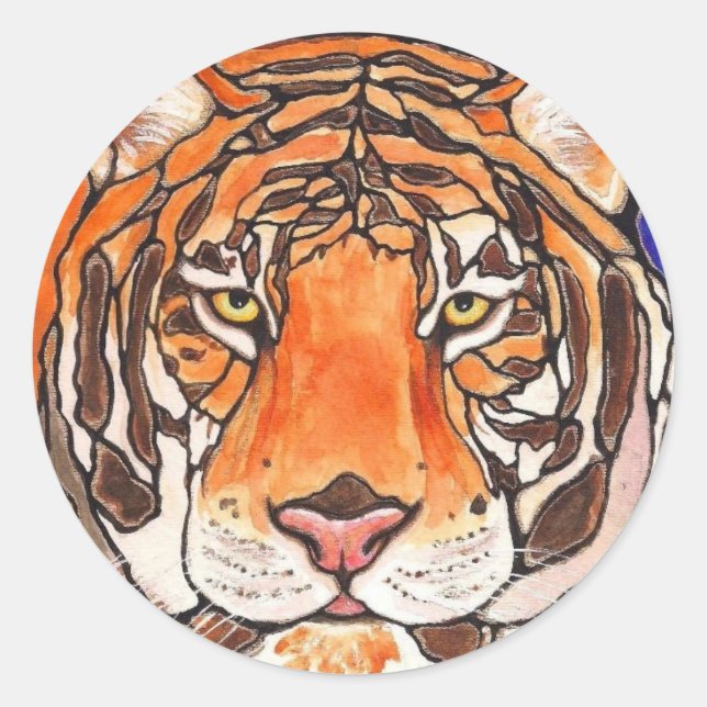 Sticker Rond Verre Tigre Tiré / mosaïque Art Beaucoup de produi (Devant)