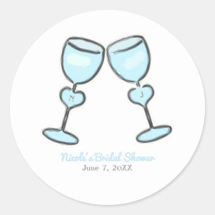 Sticker Rond Verres à vin Deux Cœurs Mariage Fiançailles