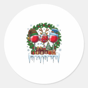 Sticker Rond Verres à vin rouge de Noël Couronne de houx Bonhom