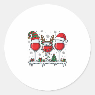Sticker Rond Verres à vin rouge de Noël Vecteur de vacances