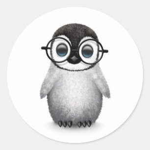 Sticker Rond Verres de port d'oeil de pingouin mignon de bébé