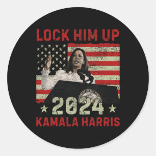 Sticker Rond Verrouillez-le Kamala Harris 2024 Drapeau américai