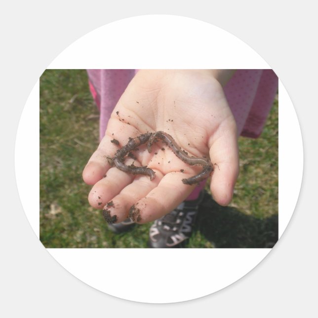 Sticker Rond vers dans les mains des enfants (Devant)
