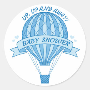 Sticker Rond Vers le haut de et loin, baby shower chaud bleu de