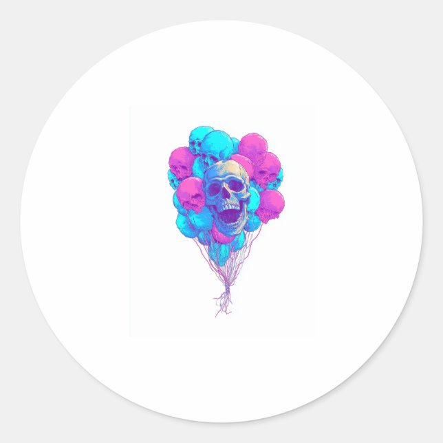 Sticker Rond Vers le haut et l'os � drôle crâne flottant (Devant)