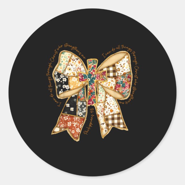 Sticker Rond Verse Bible Coquette Christian Jesus Bow Patchwork (Devant)