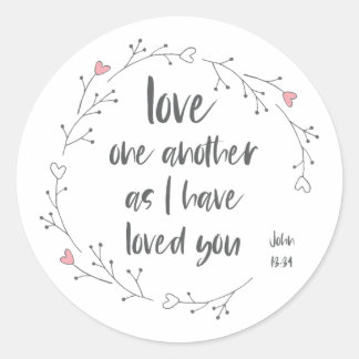 Sticker Rond Verse biblique : Amour mutuel (+ coeurs)