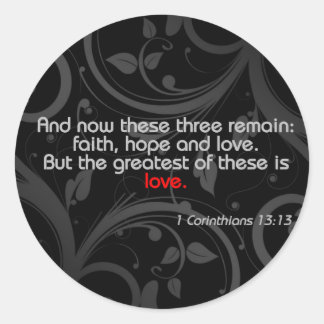 Sticker Rond Verse de la Bible Amour, Noir/Rouge