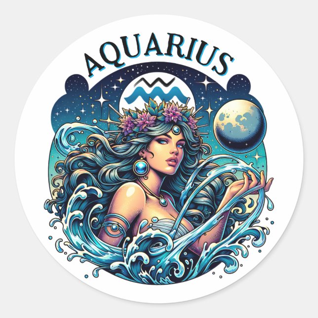 Sticker Rond Verseau Porteuse d'eau Belle Femme Astrologie  (Devant)