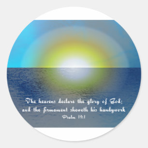 Sticker Rond Verset biblique et coucher de soleil