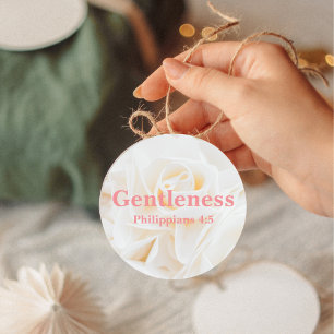 Sticker Rond Verset de la Bible avec Élégante Rose Blanche