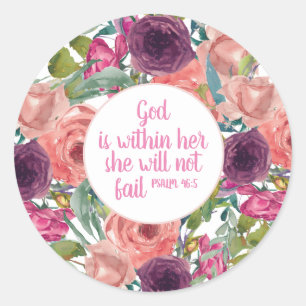 Sticker Rond Verset de la Bible chrétienne Fleur florale rose v