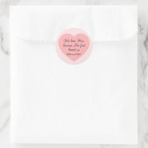 Sticker Rond Verset de la Bible Dieu t'aime Cœur rouge rosé Sim