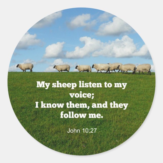 Sticker Rond verset de la Bible, Jean 10:27, Mon mouton... (Devant)