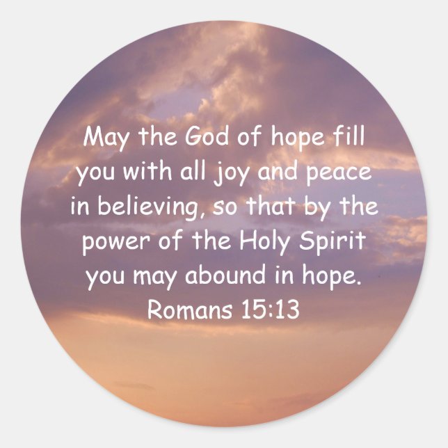 Sticker Rond Versets de la Bible Citation Romains 15:13 (Devant)