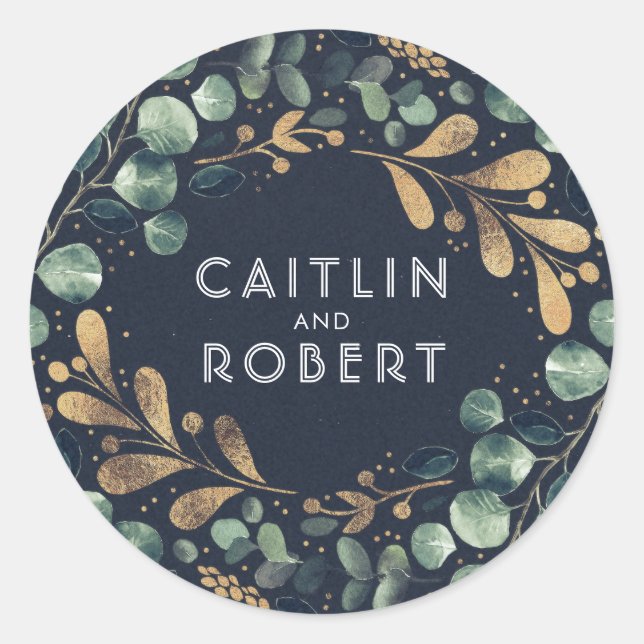 Sticker Rond Vert bleu et or Mariage de verdure (Devant)