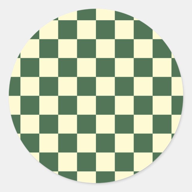 Sticker Rond Vert chasseresse et damier crème (Devant)