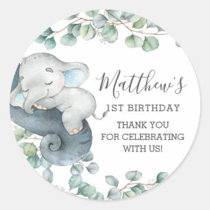 Sticker Rond Vert chic Cute Elephant Boy Merci Favoriser