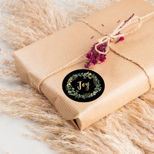 Sticker Rond Vert doré Noir Gold Christmas Joy